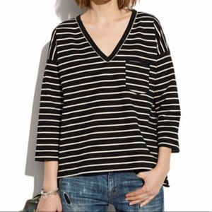 Madewell Striped Navy/Cream Zipper Blouse